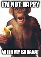 Unhappy Monkey  | I'M NOT HAPPY; WITH MY BANANA! | image tagged in monkey | made w/ Imgflip meme maker