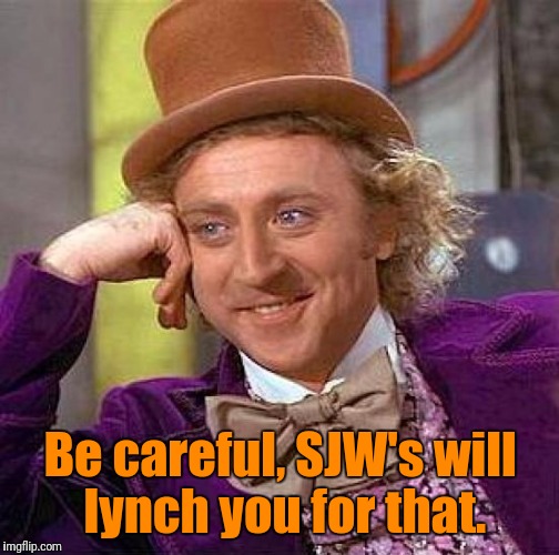 Creepy Condescending Wonka Meme | Be careful, SJW's will lynch you for that. | image tagged in memes,creepy condescending wonka | made w/ Imgflip meme maker