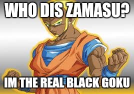 black goku | WHO DIS ZAMASU? IM THE REAL BLACK GOKU | image tagged in black goku | made w/ Imgflip meme maker