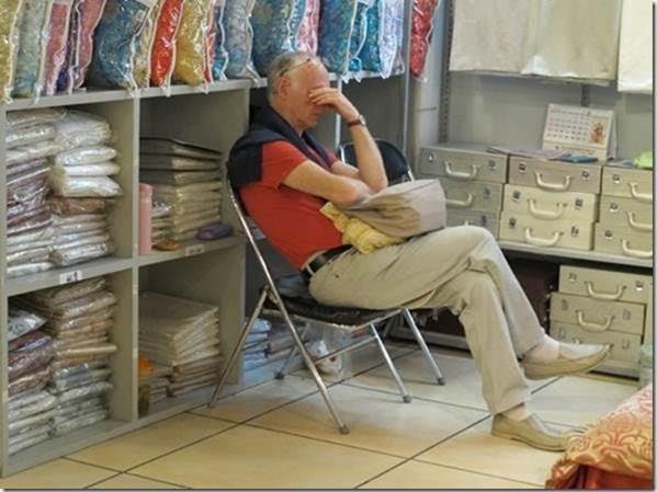 Miserable man shopping with his wife Blank Meme Template