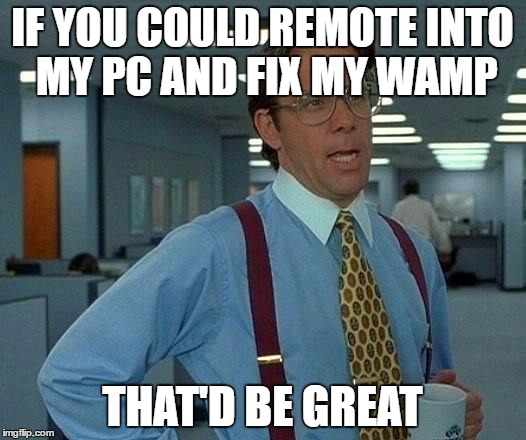 That Would Be Great | IF YOU COULD REMOTE INTO MY PC AND FIX MY WAMP; THAT'D BE GREAT | image tagged in memes,that would be great | made w/ Imgflip meme maker