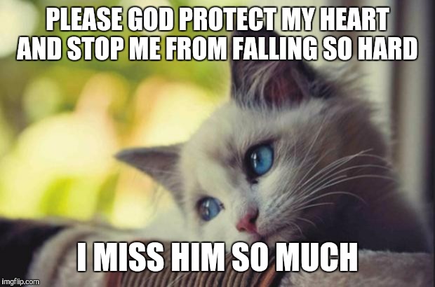 Sad cat | PLEASE GOD PROTECT MY HEART AND STOP ME FROM FALLING SO HARD; I MISS HIM SO MUCH | image tagged in sad cat | made w/ Imgflip meme maker