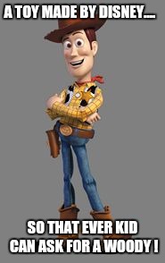 Woody | A TOY MADE BY DISNEY.... SO THAT EVER KID CAN ASK FOR A WOODY ! | image tagged in woody | made w/ Imgflip meme maker