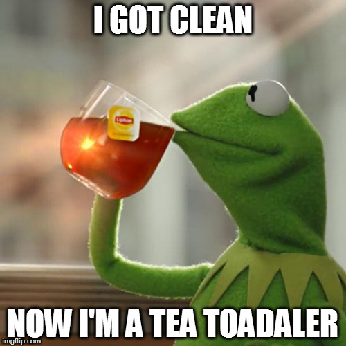 But That's None Of My Business Meme | I GOT CLEAN; NOW I'M A TEA TOADALER | image tagged in memes,but thats none of my business,kermit the frog | made w/ Imgflip meme maker