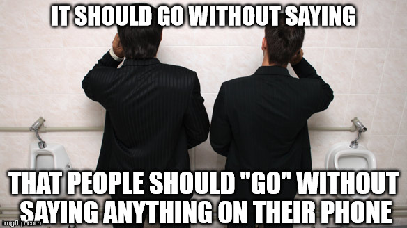 just gross | IT SHOULD GO WITHOUT SAYING; THAT PEOPLE SHOULD "GO" WITHOUT SAYING ANYTHING ON THEIR PHONE | image tagged in bathroom,cell phones | made w/ Imgflip meme maker