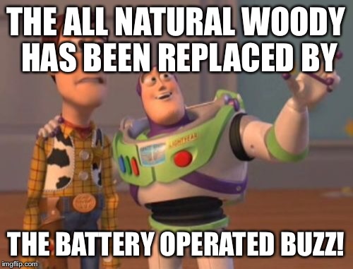 X, X Everywhere Meme | THE ALL NATURAL WOODY HAS BEEN REPLACED BY THE BATTERY OPERATED BUZZ! | image tagged in memes,x x everywhere | made w/ Imgflip meme maker