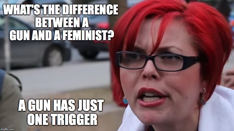 image tagged in feminist,gun,funny | made w/ Imgflip meme maker