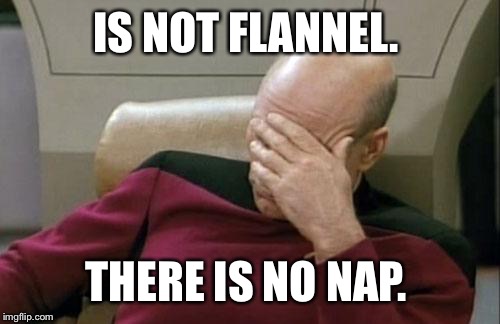 Captain Picard Facepalm Meme | IS NOT FLANNEL. THERE IS NO NAP. | image tagged in memes,captain picard facepalm | made w/ Imgflip meme maker