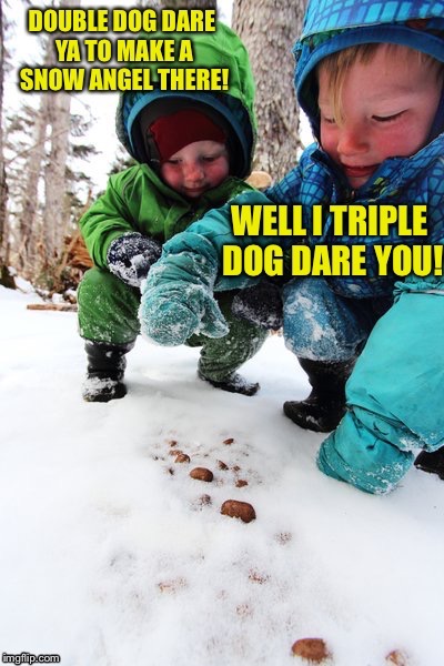 A New Year's Day Story | . | image tagged in memes,snow angel,double dog dare,dog poop,triple dog dare | made w/ Imgflip meme maker