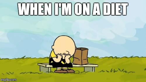 Why am I doing this again? | WHEN I'M ON A DIET | image tagged in depressed charlie brown,diet | made w/ Imgflip meme maker