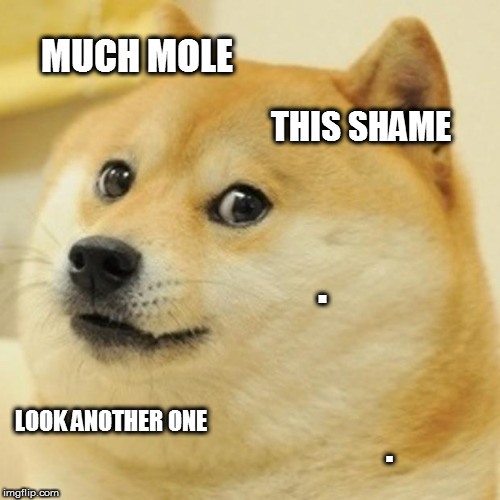 The shamey doge | MUCH MOLE; THIS SHAME; . LOOK ANOTHER ONE; . | image tagged in memes,doge,mole,shame | made w/ Imgflip meme maker