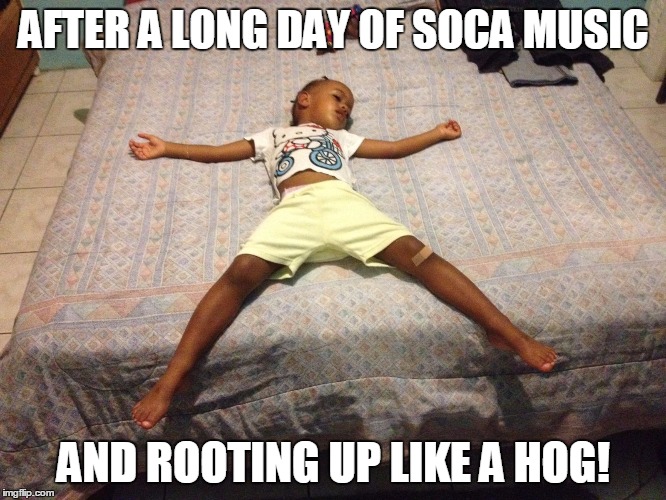 AFTER A LONG DAY OF SOCA MUSIC; AND ROOTING UP LIKE A HOG! | image tagged in soca | made w/ Imgflip meme maker
