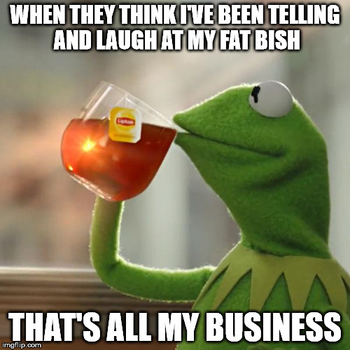 But That's None Of My Business Meme | WHEN THEY THINK I'VE BEEN TELLING AND LAUGH AT MY FAT BISH; THAT'S ALL MY BUSINESS | image tagged in memes,but thats none of my business,kermit the frog | made w/ Imgflip meme maker