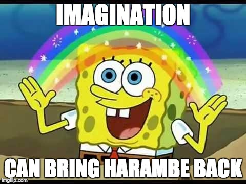 spongebob imagination | IMAGINATION; CAN BRING HARAMBE BACK | image tagged in spongebob imagination | made w/ Imgflip meme maker
