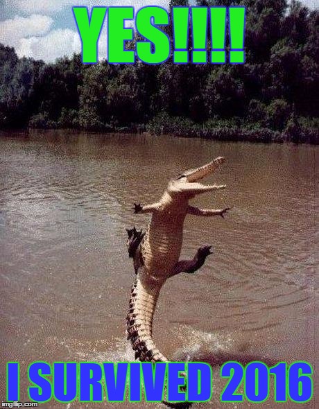 excitedcroc | YES!!!! I SURVIVED 2016 | image tagged in excitedcroc | made w/ Imgflip meme maker