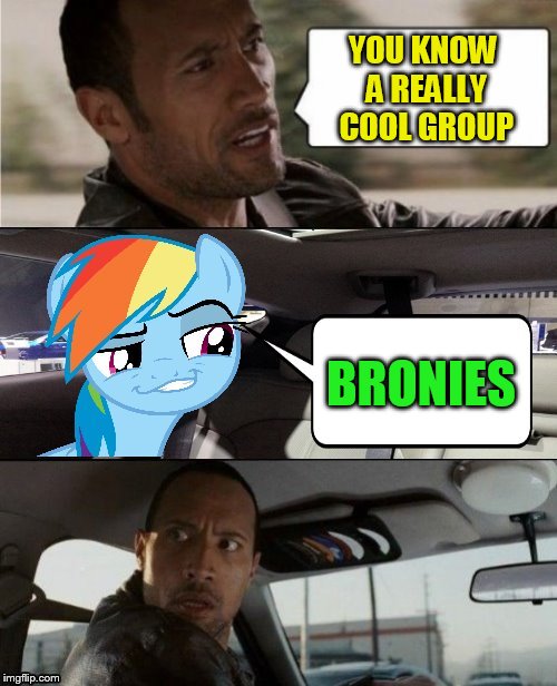 The Rock Driving MLP | YOU KNOW A REALLY COOL GROUP BRONIES | image tagged in the rock driving mlp | made w/ Imgflip meme maker