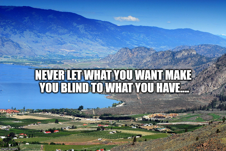 Want What You Have | NEVER LET WHAT YOU WANT MAKE YOU BLIND TO WHAT YOU HAVE.... | image tagged in scenic valley,see positive,be positive | made w/ Imgflip meme maker