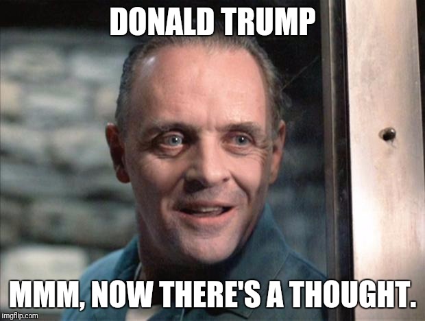 Hannibal Lecter | DONALD TRUMP; MMM, NOW THERE'S A THOUGHT. | image tagged in hannibal lecter | made w/ Imgflip meme maker