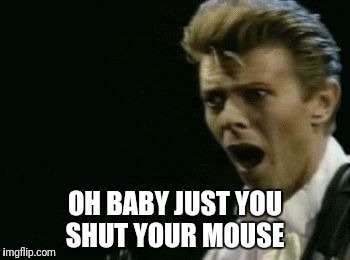 Offended David Bowie | OH BABY JUST YOU SHUT YOUR MOUSE | image tagged in offended david bowie | made w/ Imgflip meme maker