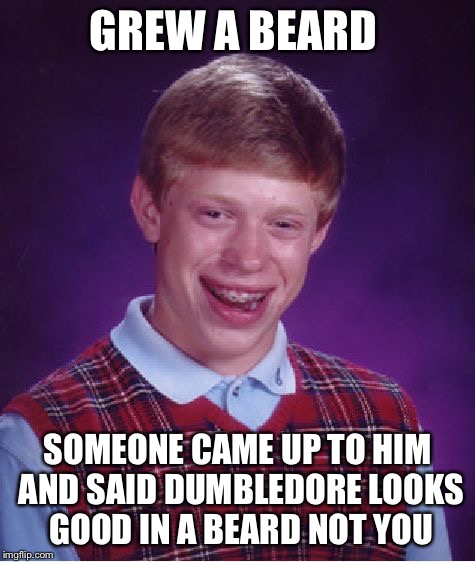 Bad Luck Brian Meme | GREW A BEARD; SOMEONE CAME UP TO HIM AND SAID DUMBLEDORE LOOKS GOOD IN A BEARD NOT YOU | image tagged in memes,bad luck brian | made w/ Imgflip meme maker
