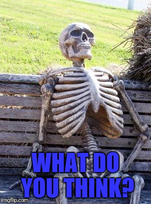 Waiting Skeleton Meme | WHAT DO YOU THINK? | image tagged in memes,waiting skeleton | made w/ Imgflip meme maker