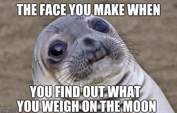 Awkward Moment Sealion Meme | THE FACE YOU MAKE WHEN YOU FIND OUT WHAT YOU WEIGH ON THE MOON | image tagged in memes,awkward moment sealion | made w/ Imgflip meme maker