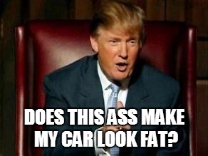 Donald Trump | DOES THIS ASS MAKE MY CAR LOOK FAT? | image tagged in donald trump | made w/ Imgflip meme maker