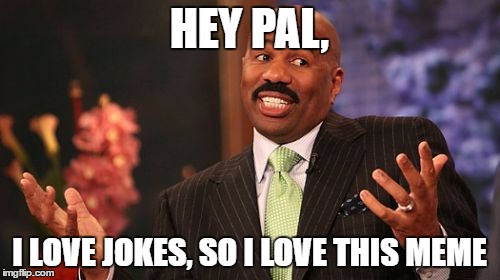 Steve Harvey Meme | HEY PAL, I LOVE JOKES, SO I LOVE THIS MEME | image tagged in memes,steve harvey | made w/ Imgflip meme maker