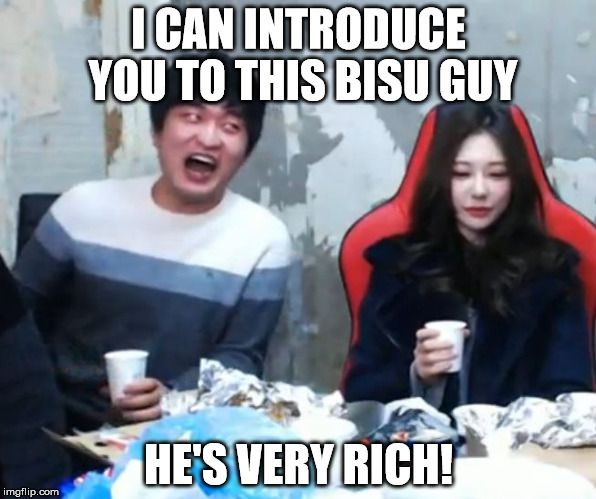 Overly Flirty Flash | I CAN INTRODUCE YOU TO THIS BISU GUY; HE'S VERY RICH! | image tagged in overly flirty flash | made w/ Imgflip meme maker
