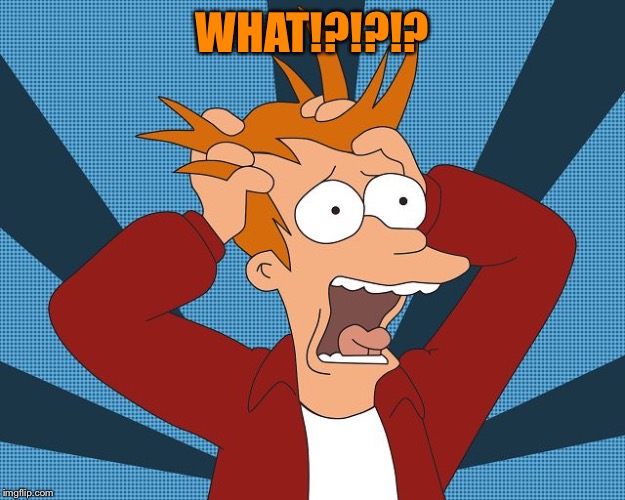 Fry Losing His Mind | WHAT!?!?!? | image tagged in fry losing his mind | made w/ Imgflip meme maker