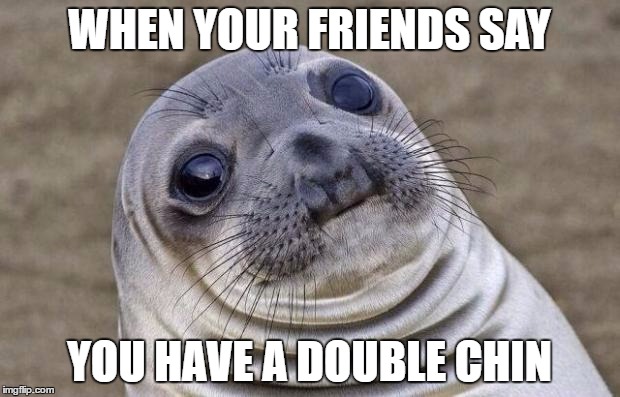 Awkward Moment Sealion Meme | WHEN YOUR FRIENDS SAY; YOU HAVE A DOUBLE CHIN | image tagged in memes,awkward moment sealion | made w/ Imgflip meme maker