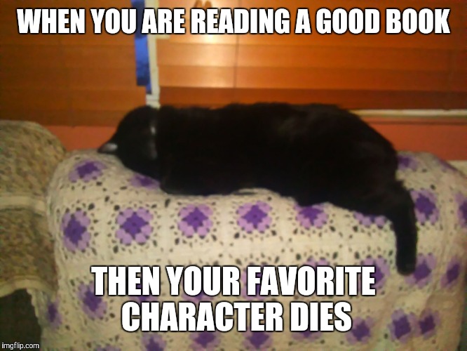Give Up Cat | WHEN YOU ARE READING A GOOD BOOK; THEN YOUR FAVORITE CHARACTER DIES | image tagged in give up cat | made w/ Imgflip meme maker
