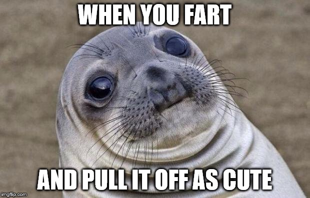 Awkward Moment Sealion | WHEN YOU FART; AND PULL IT OFF AS CUTE | image tagged in memes,awkward moment sealion | made w/ Imgflip meme maker