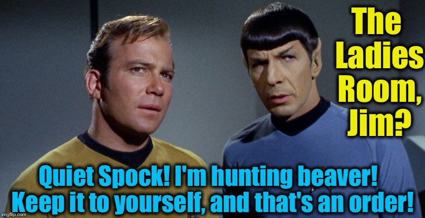 The Ladies Room, Jim? Quiet Spock! I'm hunting beaver!  Keep it to yourself, and that's an order! | made w/ Imgflip meme maker