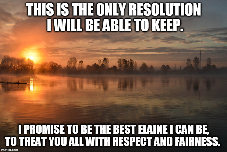 Sunday morning promise | THIS IS THE ONLY RESOLUTION I WILL BE ABLE TO KEEP. I PROMISE TO BE THE BEST ELAINE I CAN BE, TO TREAT YOU ALL WITH RESPECT AND FAIRNESS. | image tagged in sunday morning promise | made w/ Imgflip meme maker