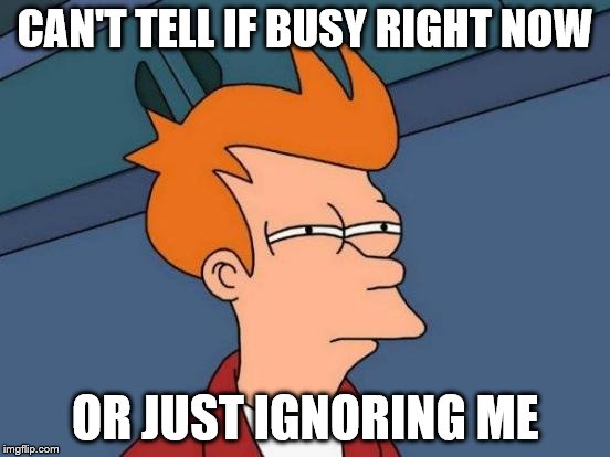 Futurama Fry Meme | CAN'T TELL IF BUSY RIGHT NOW OR JUST IGNORING ME | image tagged in memes,futurama fry | made w/ Imgflip meme maker