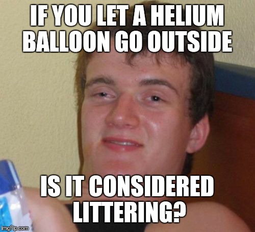 10 Guy Meme | IF YOU LET A HELIUM BALLOON GO OUTSIDE; IS IT CONSIDERED LITTERING? | image tagged in memes,10 guy | made w/ Imgflip meme maker