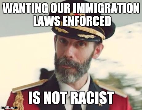 Captain Obvious | WANTING OUR IMMIGRATION LAWS ENFORCED; IS NOT RACIST | image tagged in captain obvious | made w/ Imgflip meme maker