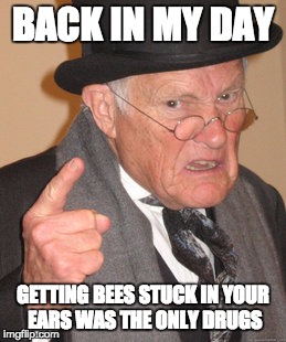 Back In My Day | BACK IN MY DAY; GETTING BEES STUCK IN YOUR EARS WAS THE ONLY DRUGS | image tagged in memes,back in my day | made w/ Imgflip meme maker