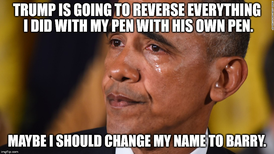 ...OR YOU COULD LEAVE THE COUNTRY. | TRUMP IS GOING TO REVERSE EVERYTHING I DID WITH MY PEN WITH HIS OWN PEN. MAYBE I SHOULD CHANGE MY NAME TO BARRY. | image tagged in obama crying,obama | made w/ Imgflip meme maker