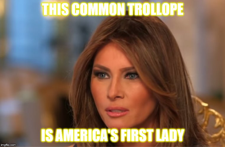 TROLLOPE AS FLOTUS: | THIS COMMON TROLLOPE; IS AMERICA'S FIRST LADY | image tagged in melanoma,flotus,trollope,stripper | made w/ Imgflip meme maker