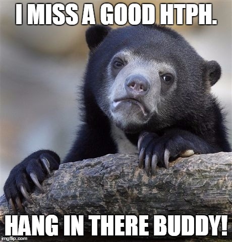 Confession Bear Meme | I MISS A GOOD HTPH. HANG IN THERE BUDDY! | image tagged in memes,confession bear | made w/ Imgflip meme maker