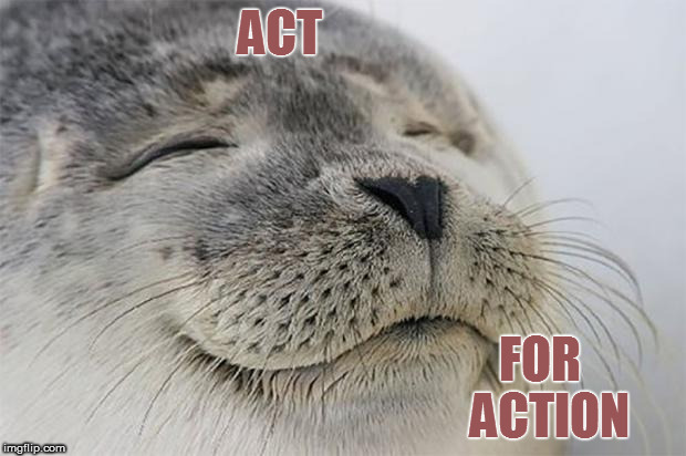 Satisfied Seal Meme | ACT; FOR  ACTION | image tagged in memes,satisfied seal | made w/ Imgflip meme maker