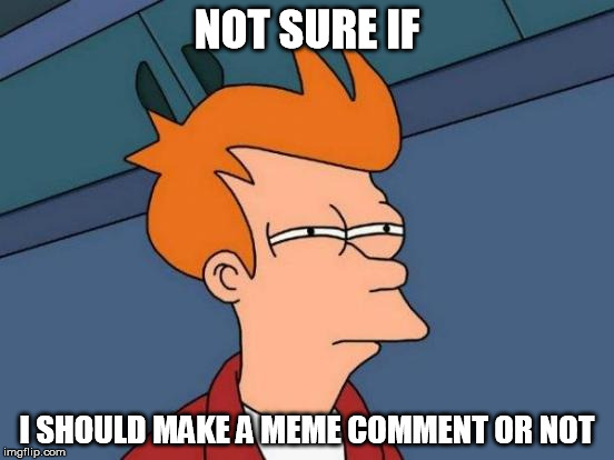 Futurama Fry Meme | NOT SURE IF I SHOULD MAKE A MEME COMMENT OR NOT | image tagged in memes,futurama fry | made w/ Imgflip meme maker