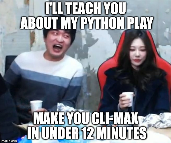 Overly Flirty Flash | I'LL TEACH YOU ABOUT MY PYTHON PLAY; MAKE YOU CLI-MAX IN UNDER 12 MINUTES | image tagged in overly flirty flash | made w/ Imgflip meme maker
