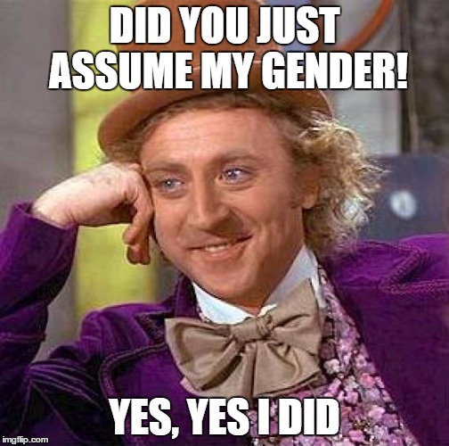 Creepy Condescending Wonka Meme | DID YOU JUST ASSUME MY GENDER! YES, YES I DID | image tagged in memes,creepy condescending wonka | made w/ Imgflip meme maker