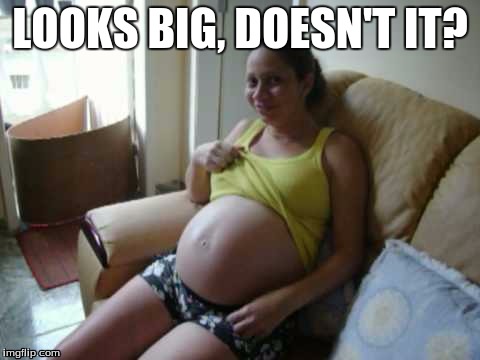 LOOKS BIG, DOESN'T IT? | image tagged in pregnant woman,big belly | made w/ Imgflip meme maker