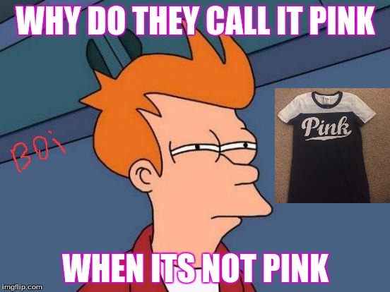 Futurama Fry | WHY DO THEY CALL IT PINK; WHEN ITS NOT PINK | image tagged in memes,futurama fry | made w/ Imgflip meme maker