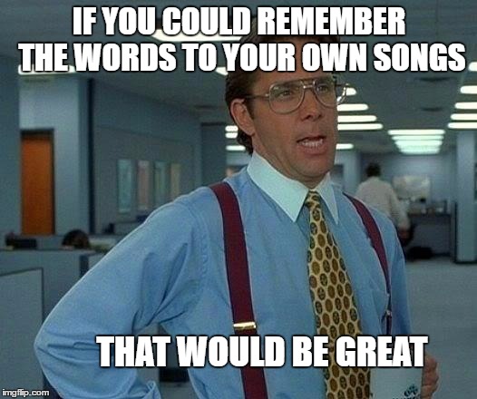 That Would Be Great Meme | IF YOU COULD REMEMBER THE WORDS TO YOUR OWN SONGS THAT WOULD BE GREAT | image tagged in memes,that would be great | made w/ Imgflip meme maker