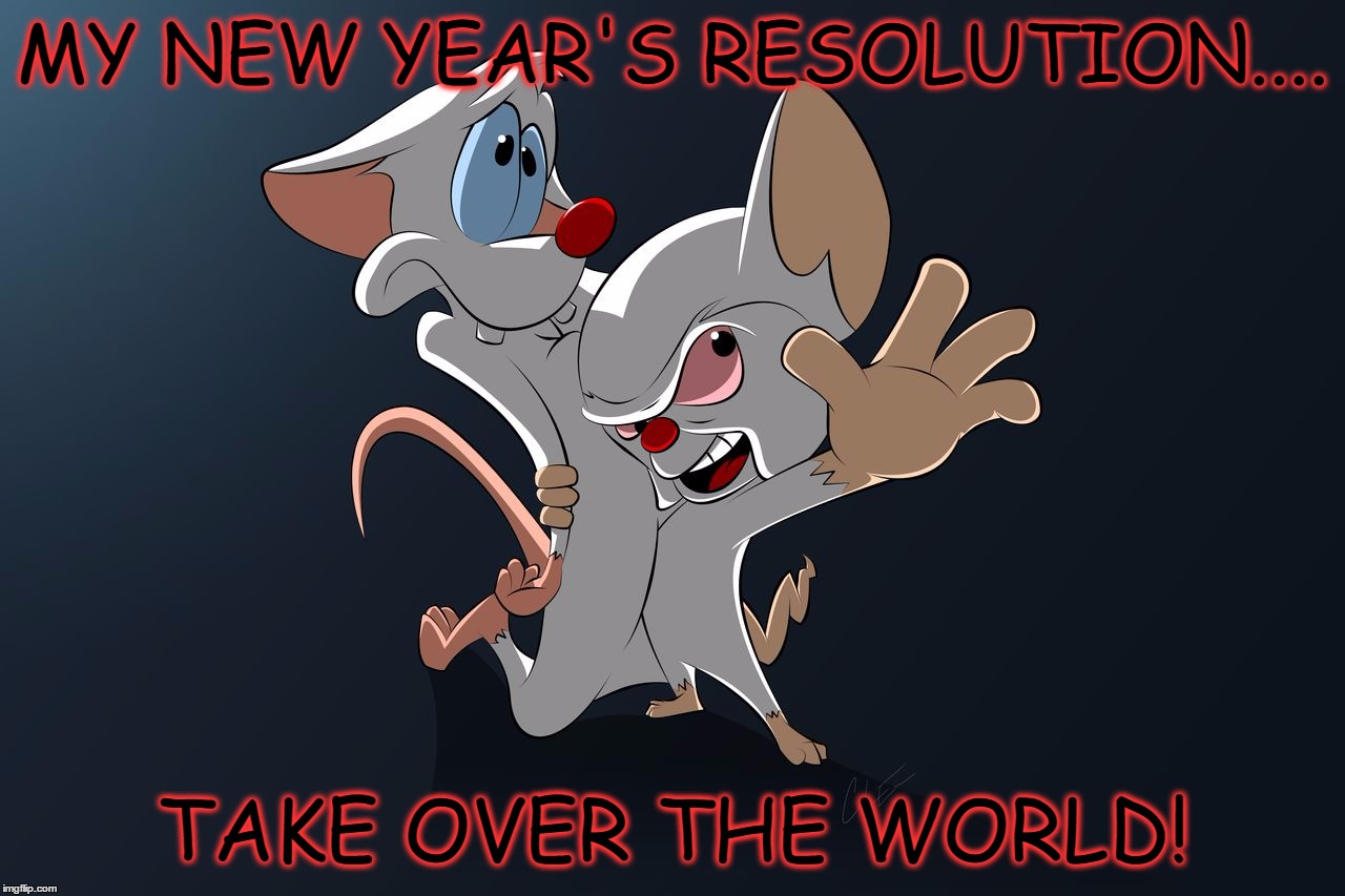 P&B | MY NEW YEAR'S RESOLUTION.... TAKE OVER THE WORLD! | image tagged in pb | made w/ Imgflip meme maker